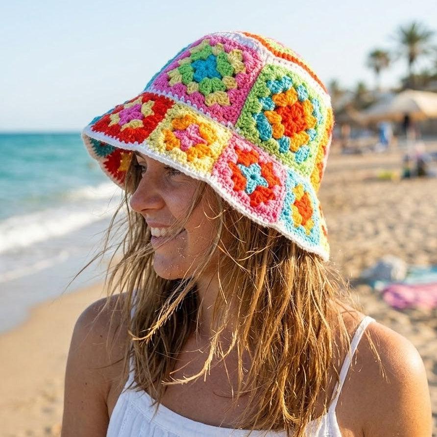 Colorful Granny Square Bucket Hat Crochet Pattern - Digital PDF Tutorial