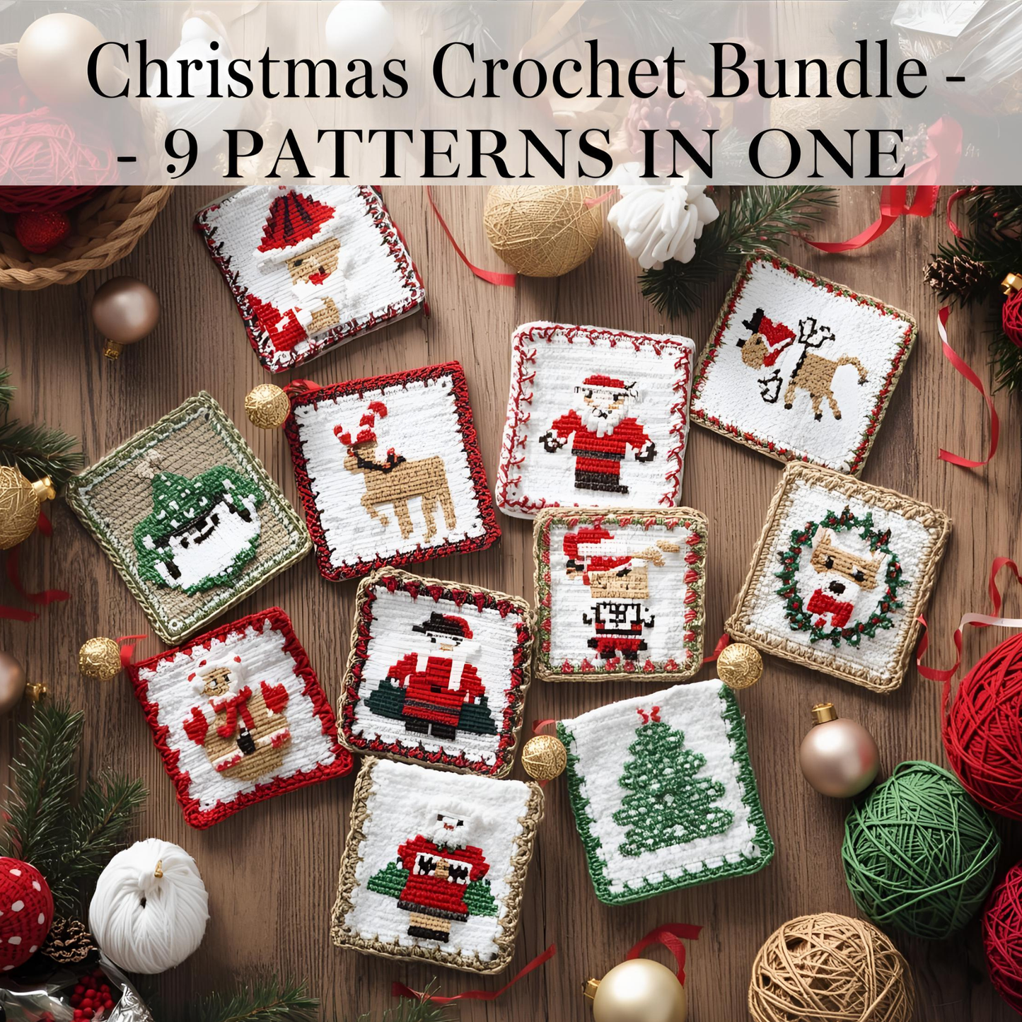A cozy collection of nine Christmas crochet patterns, featuring Santa, reindeer, snowman, and festive ornaments. Perfect for handmade holiday gifts and creative crochet lovers.