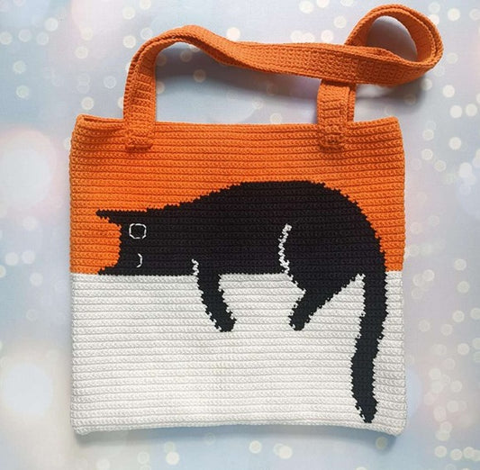 Sleeping Black Cat Tapestry Tote Bag Crochet Pattern - Digital PDF Tutorial